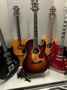 A collection of guitars on display at the Museum of Christian & Gospel Music. Photo credit: Jaime Vaughn